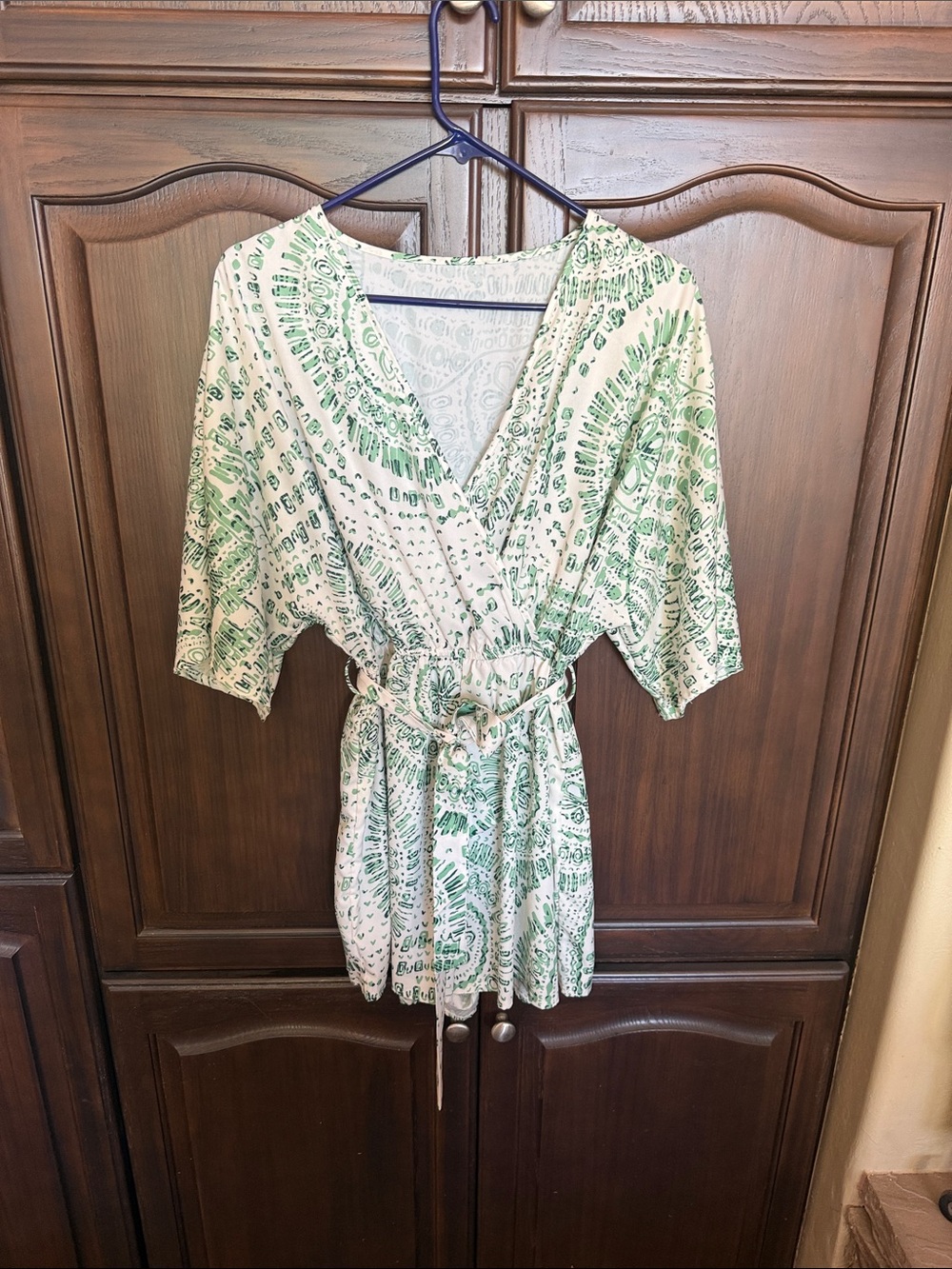 SHEIN White and Green Printed Short Jumpsuit Romper